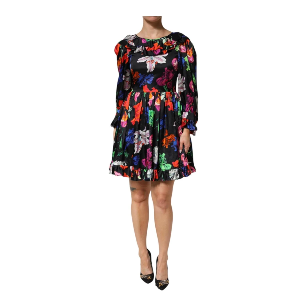 Msgm Vrouw Multicolor Bloemen Ruche Mini Jurk