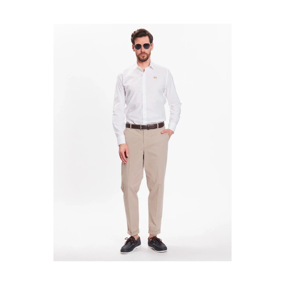 LA MARTINA Geborduurd Katoenen Overhemd Slim Fit White Heren