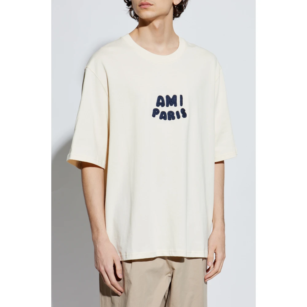 Ami Paris T-shirt met logo Beige Heren