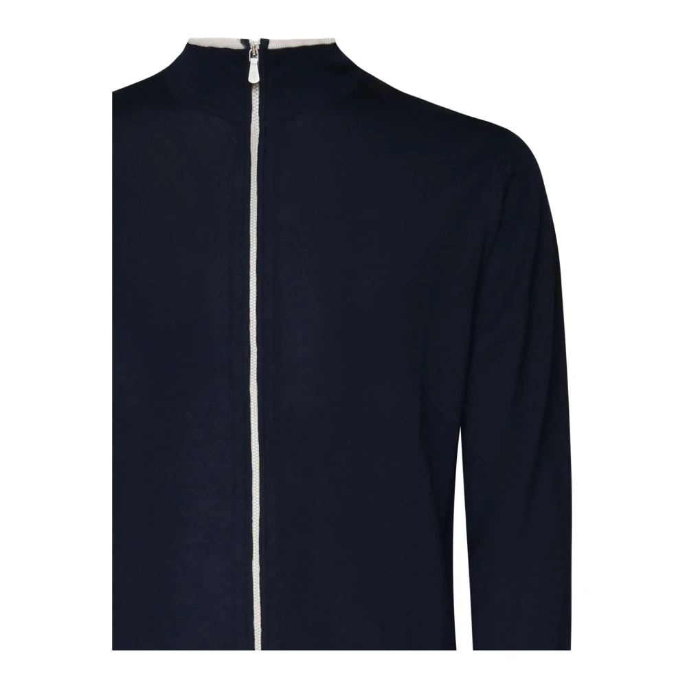 Eleventy Zwarte Sweater met Rits en Ribboorden Blue Heren