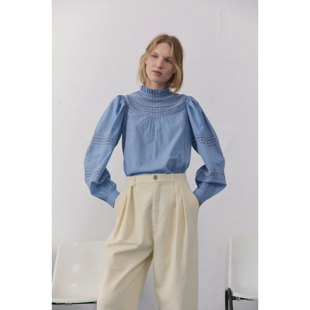 The New Society Blauwe Kant Blouse Paris Allure Blue Dames