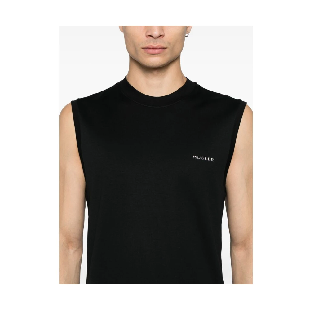 Mugler Zwarte Crew Neck Mouwloze Top Black Heren