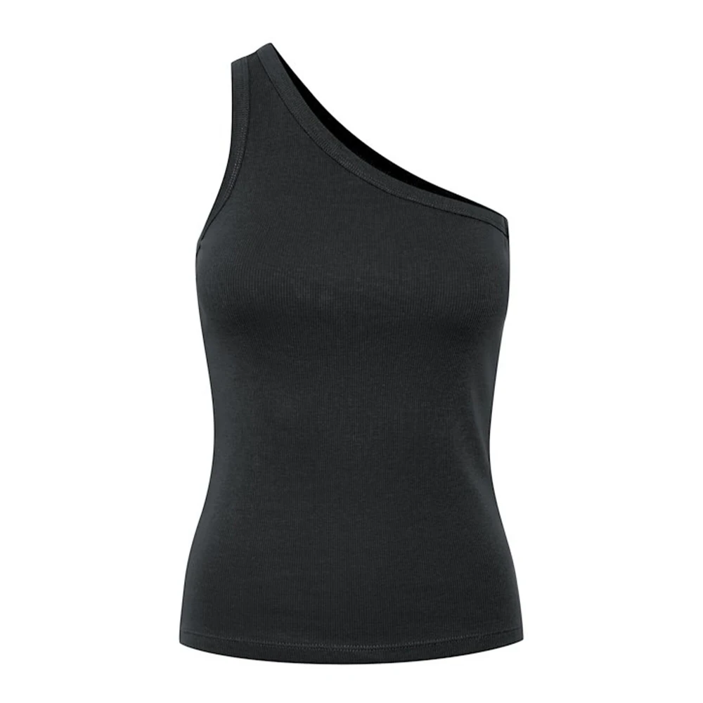 Gestuz Geribbelde One Shoulder Top in Zwart Black Dames