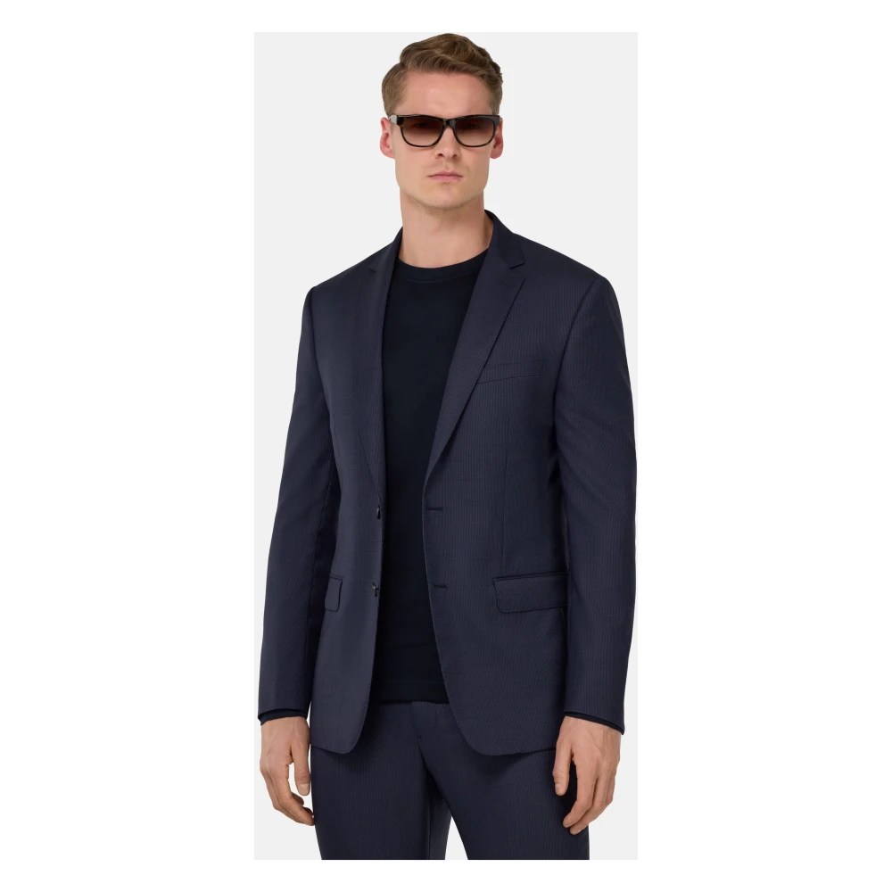 Boggi Milano Fijn Gestreept Stretch Wollen Pak Blue Heren