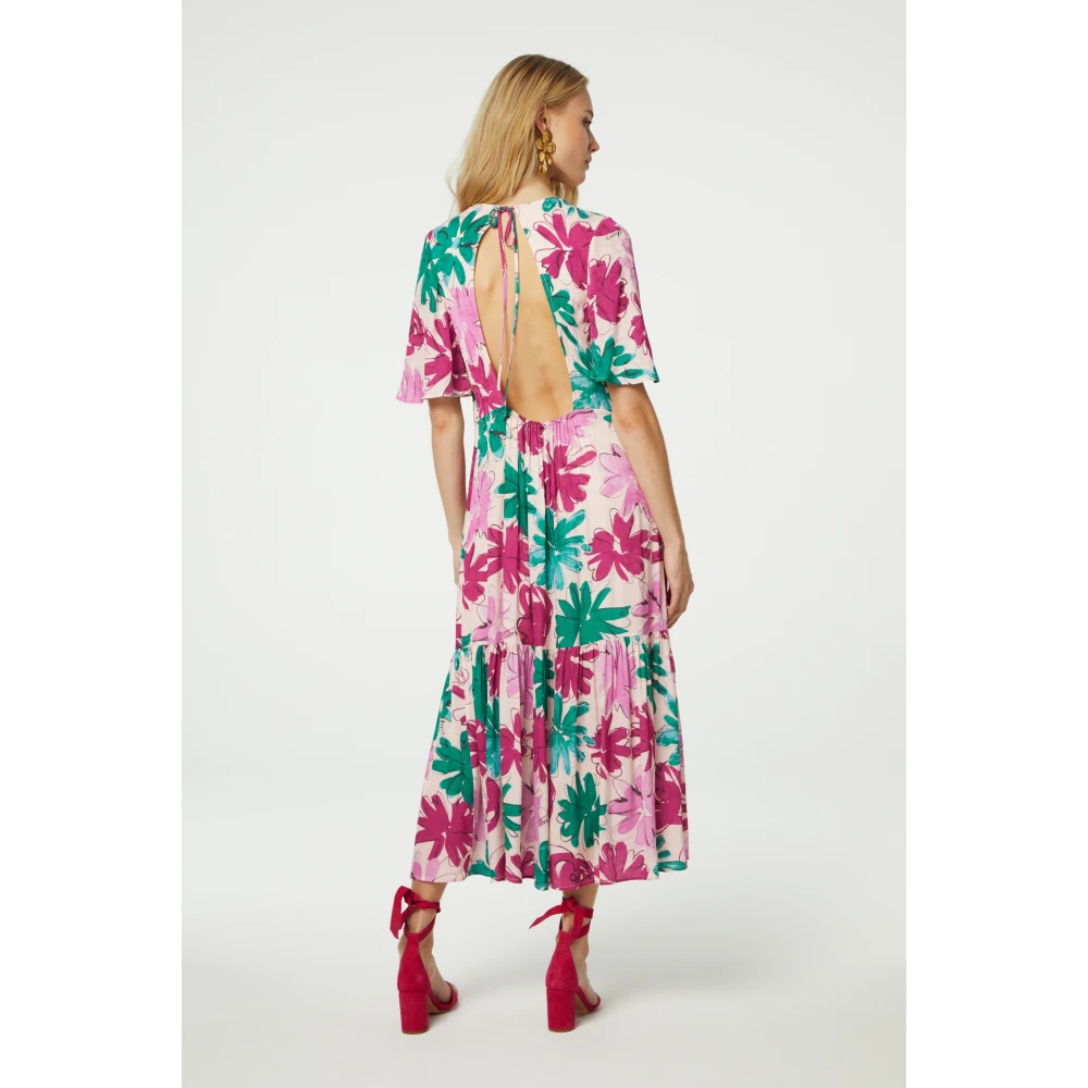 Fabienne Chapot Bloemen Midi Jurk met Open Rug Multicolor Dames