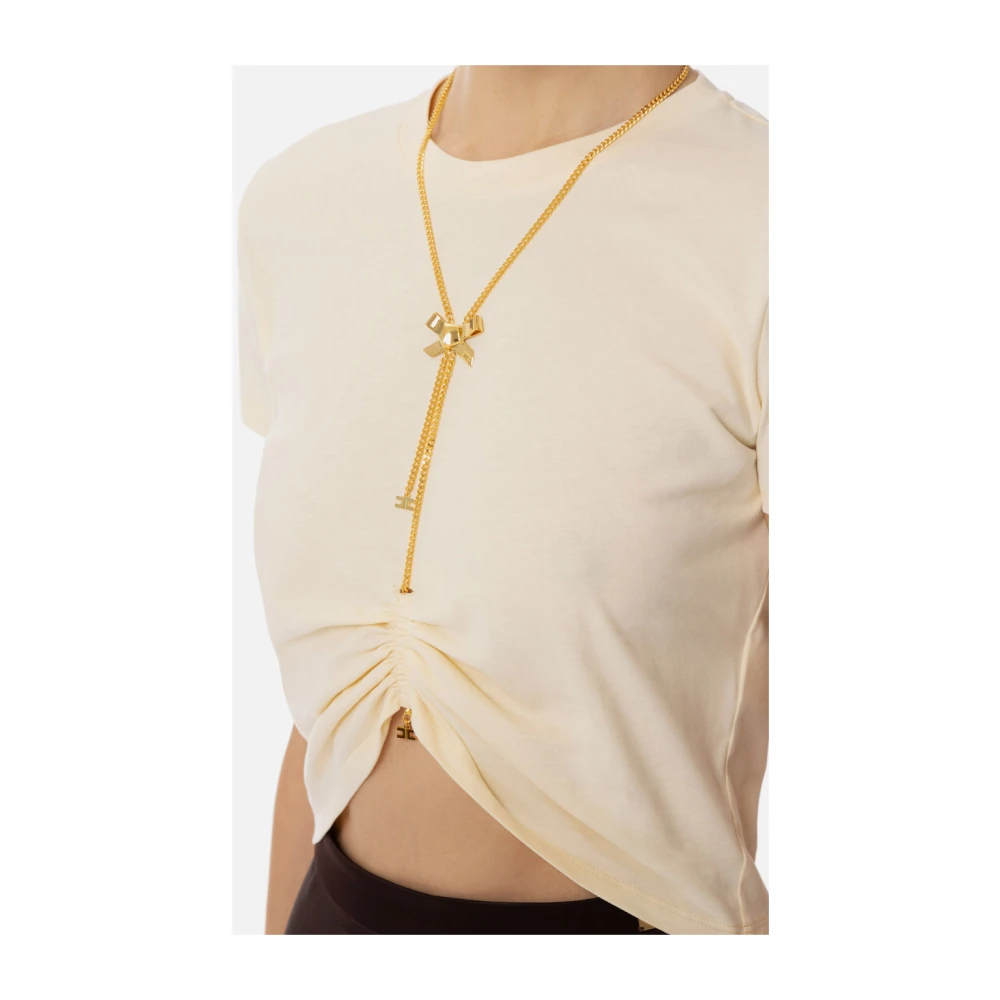 Elisabetta Franchi Gele T-shirt met Gouden Details Beige Dames