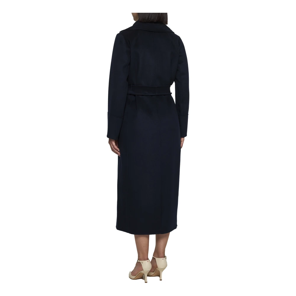 Max Mara Blauwe Picasso Double-Breasted Lange Jas Blue Dames