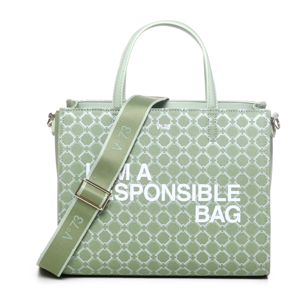 V73 Geometrische Print Eco-Vriendelijke Tas met Slogan Green Dames