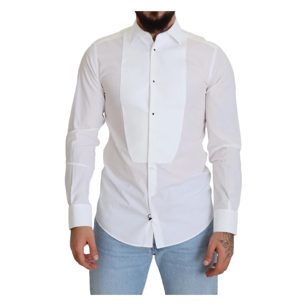 Dolce & Gabbana Men's White Casual Shirts, Xs, Formal Cotton Tuxedo Dress Shirt