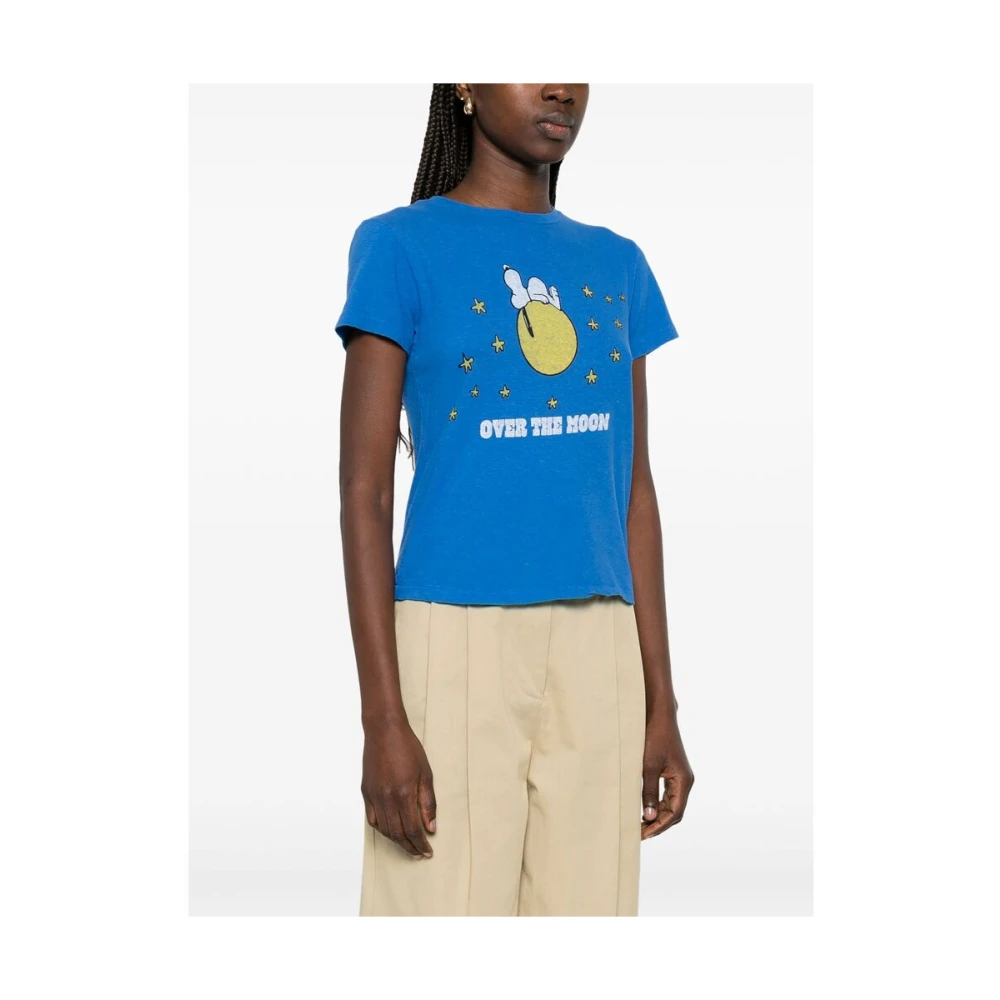 Re Done Kobaltblauwe Geribbelde Crew Neck T-shirt Blue Dames