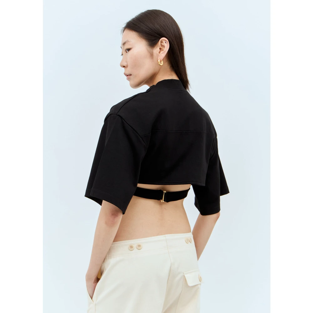 Jacquemus Bahia Court V-Hals T-Shirt Black Dames