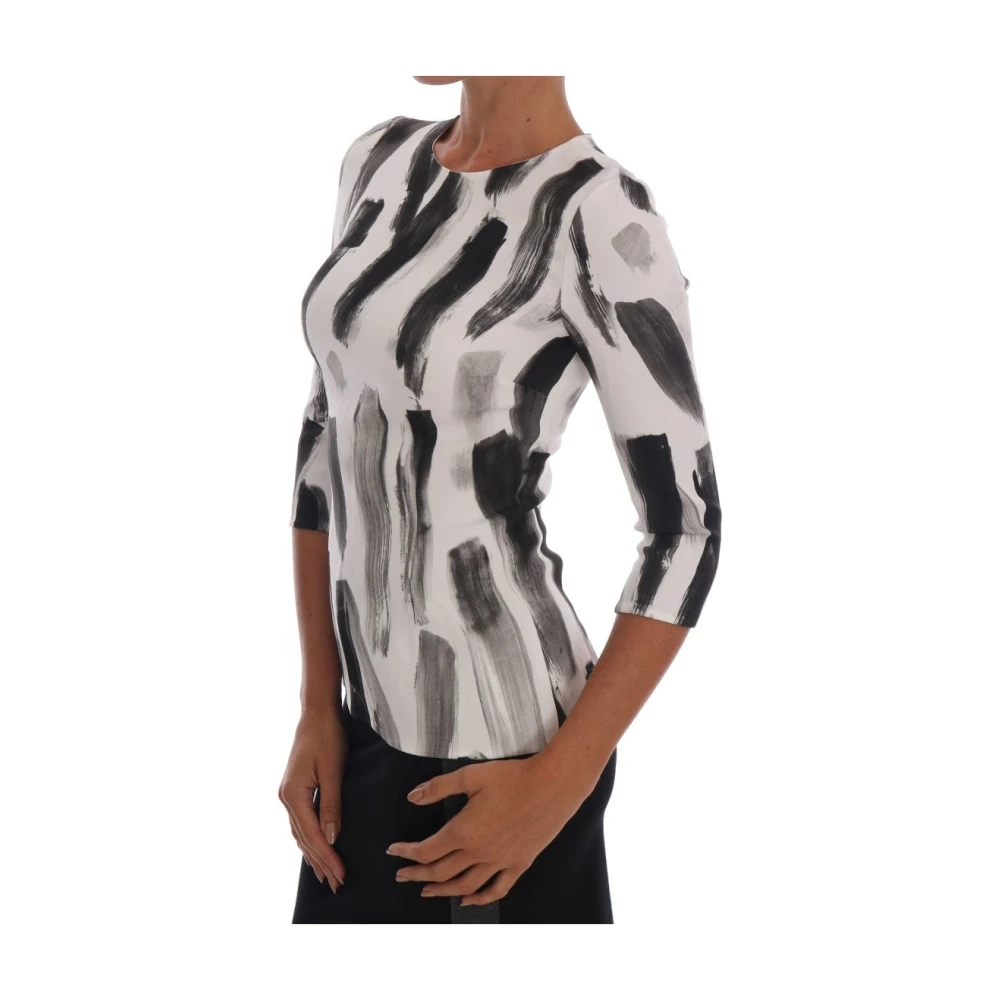 Dolce & Gabbana Elegante Gestreepte Stretchblouse White Dames