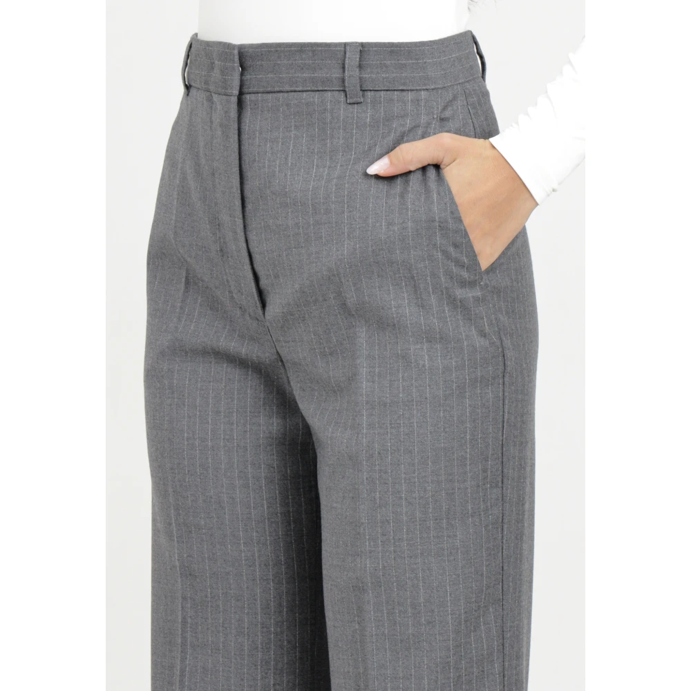 Max Mara Grijze Gestreepte Wijde Pijp Broek Gray Dames