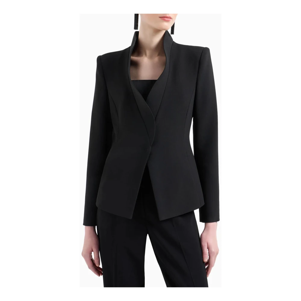 Emporio Armani Zwarte Cady Crepe Blazer Black Dames