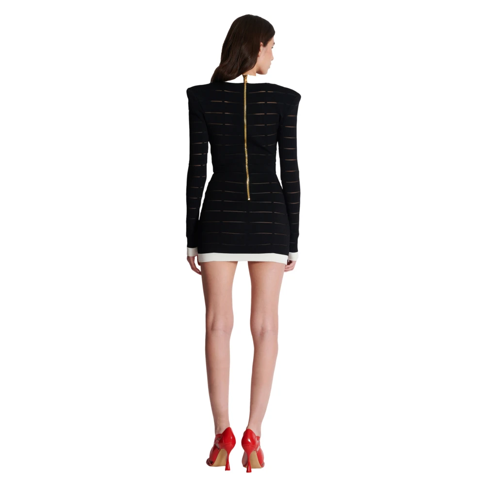 Balmain Tweekleurige gebreide jurk Black Dames