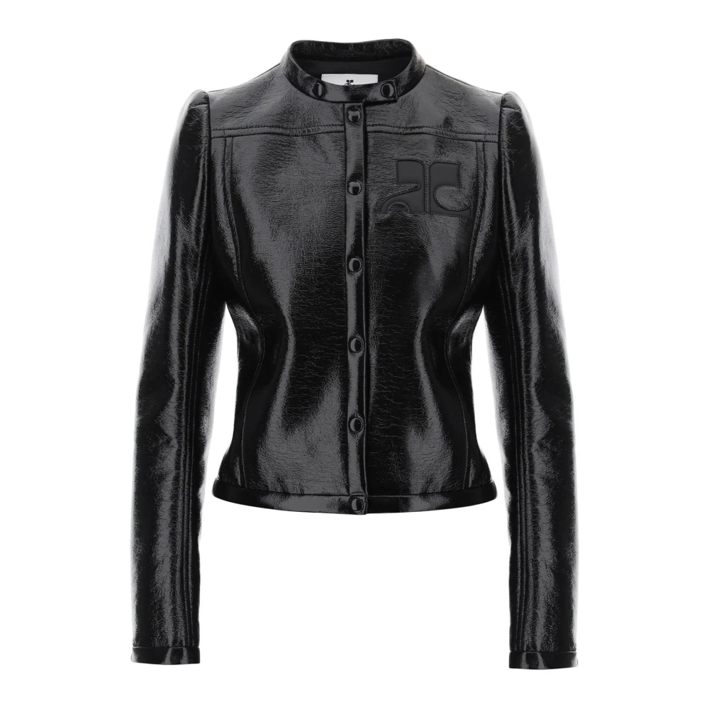 Courrèges Iconische Vinyl Biker Jas Zwart Black Dames