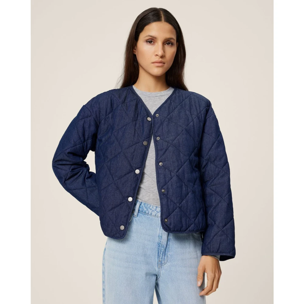 moss copenhagen Blauwe Denim Gewatteerde Lysandra Jas Blue Dames
