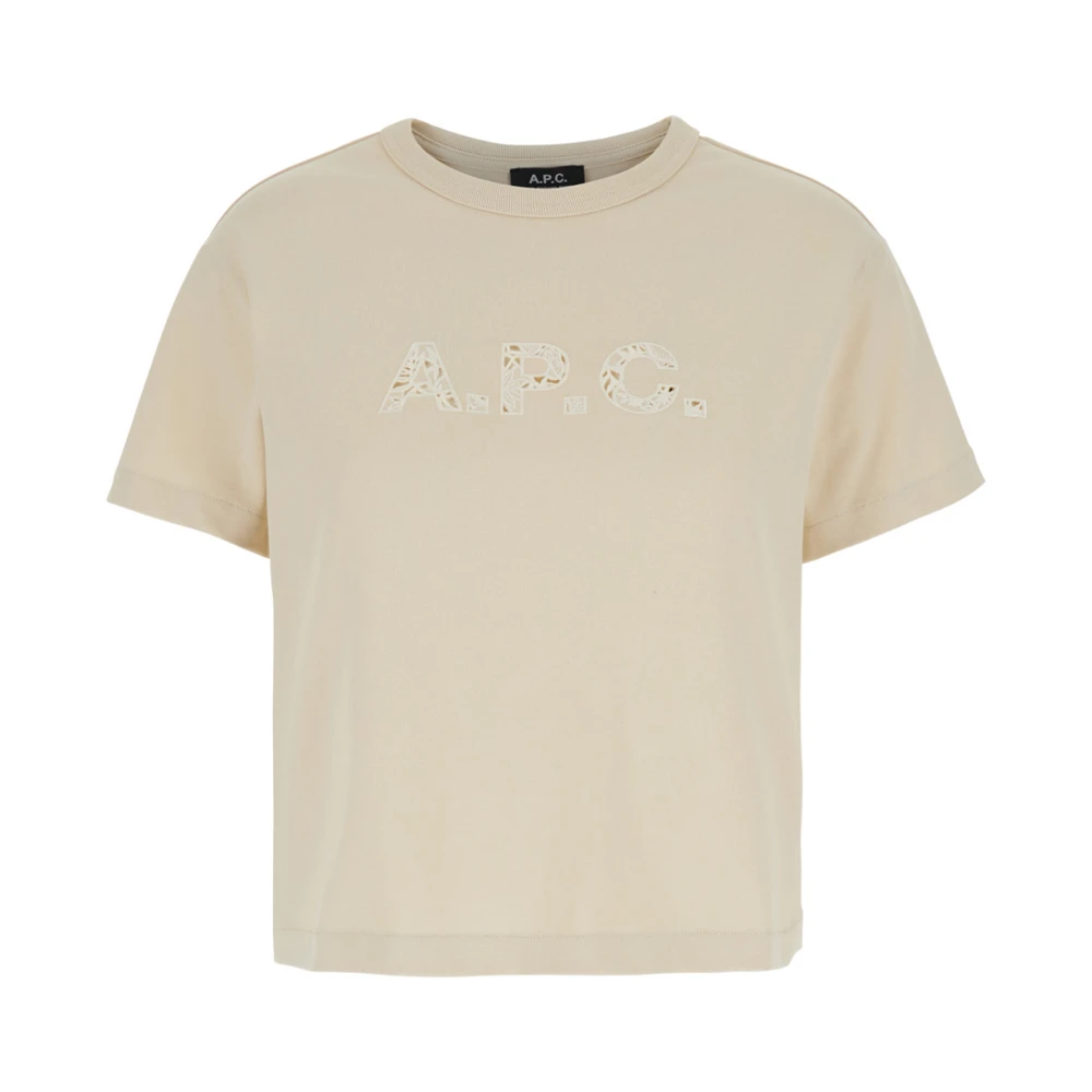 A.p.c. Beige Logo Print Katoenen T-shirt Beige Dames