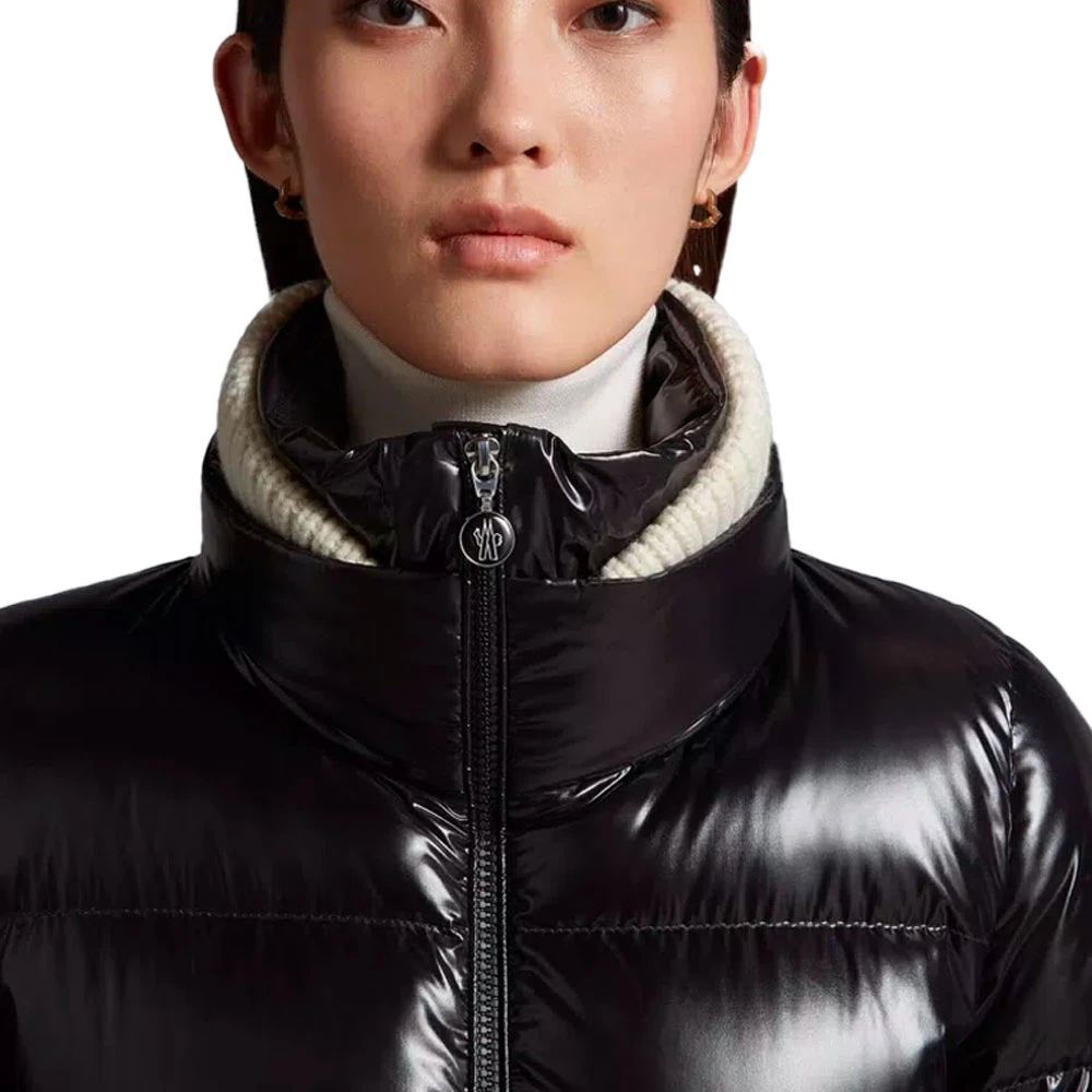 Moncler Donsjas met Afneembare Gebreide Boord Black Dames