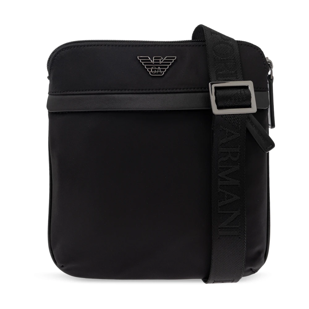 Emporio Armani Mannelijk Zwart Tassen Heren, One Size, Leer, Schoudertas Met Logo