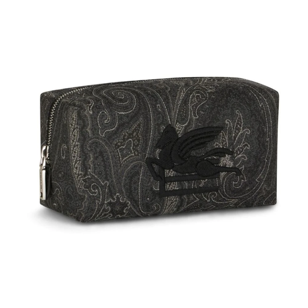 ETRO Antraciet Grijs Amoeba Logo Zwarte Toilettas Black Heren