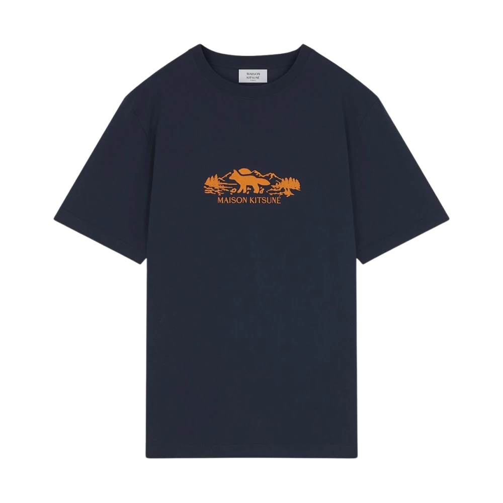 Maison Kitsuné Katoenen Logo T-shirt Blue Heren
