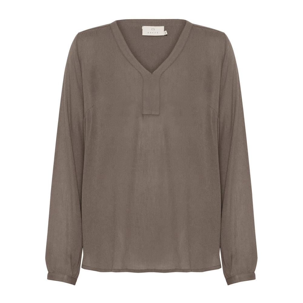 Kaffe Bruine Blouse met Lange Mouwen en V-Hals Brown Dames