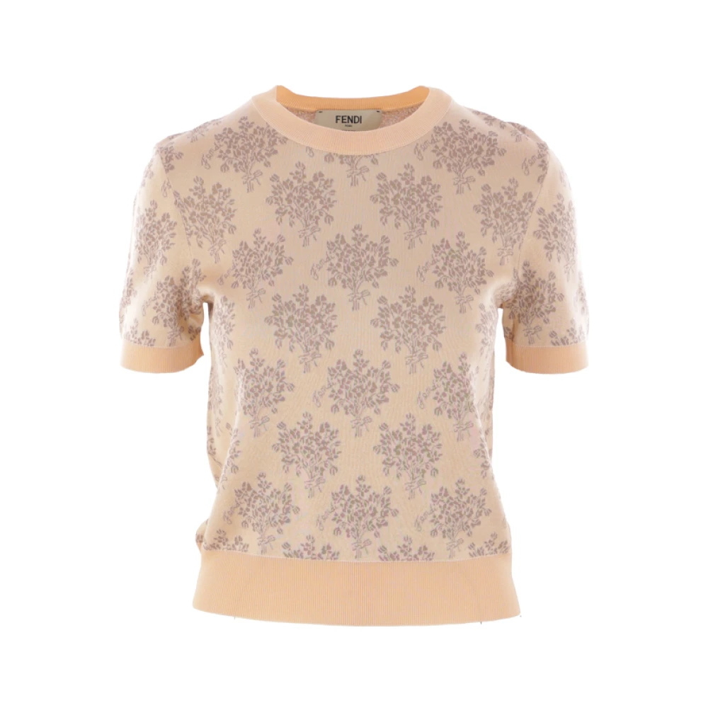 Fendi Bloemen Jacquard Cropped Sweaters Beige Dames