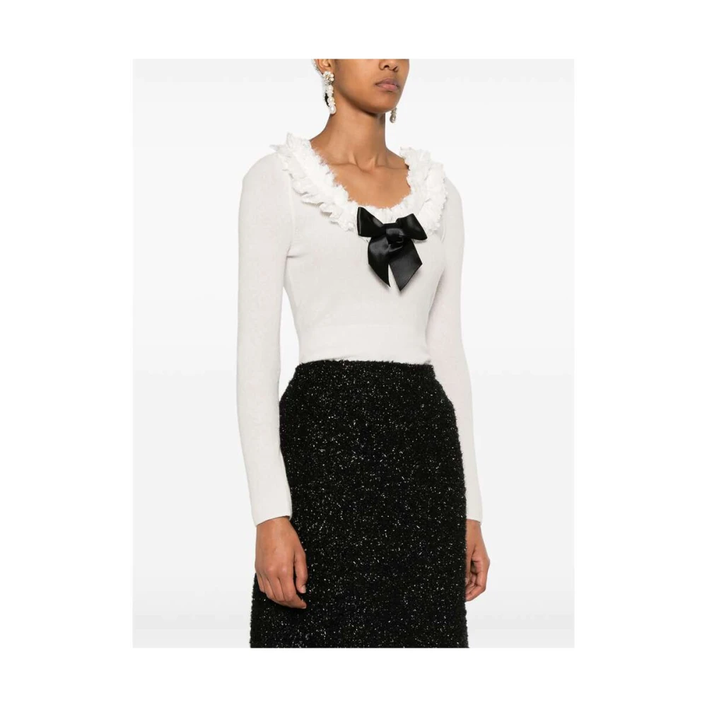 Shushu Tong Geribbeld Gebreid Body met Strikdetail White Dames