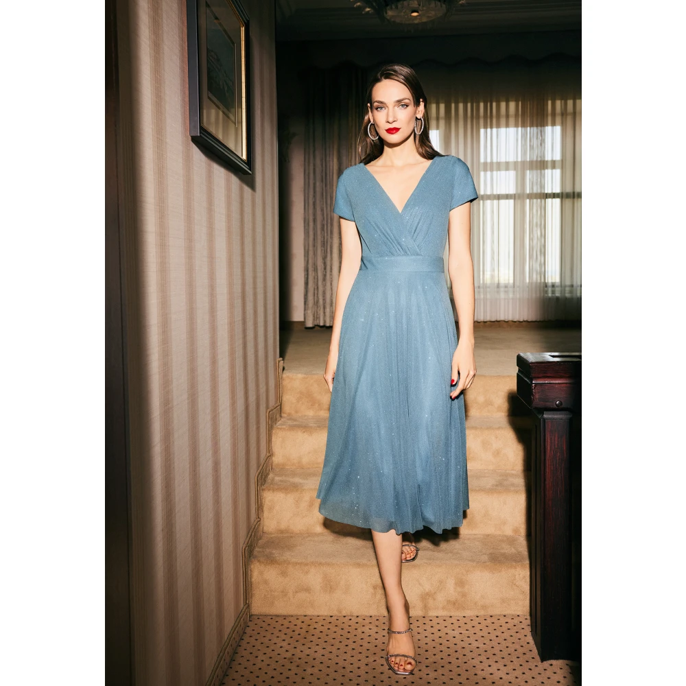 Vera Mont Glitter Cocktailjurk Blue Dames