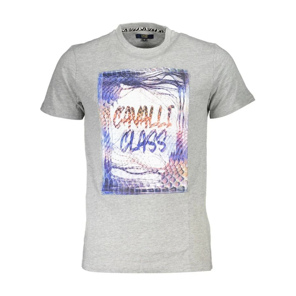 Cavalli Class Grijze Katoenen Bedrukt Logo T-Shirt Gray Heren