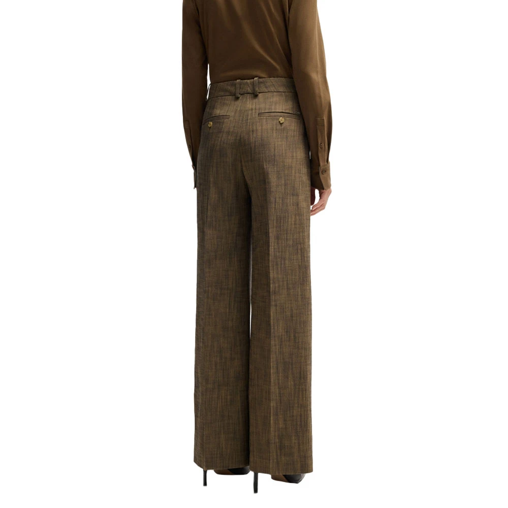Hugo Boss Melange Sharkskin Broek met Wijde Pijpen Green Dames
