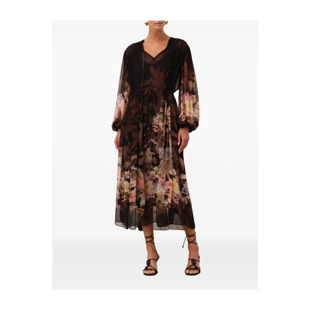 Zimmermann Zwarte Bloemenprint V-hals Jurk Multicolor Dames
