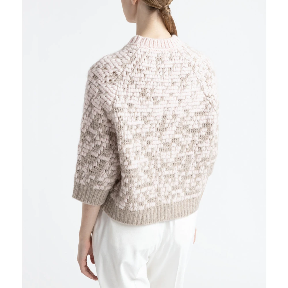 PESERICO Wollen en alpaca jacquard trui met lurex details Beige Dames