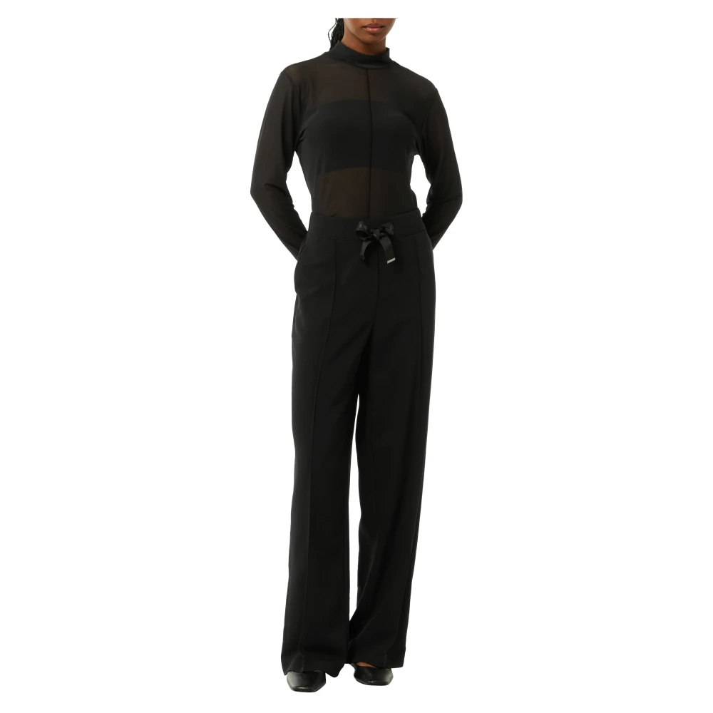 comma Elegante stoffen broek met strikceintuur Black Dames