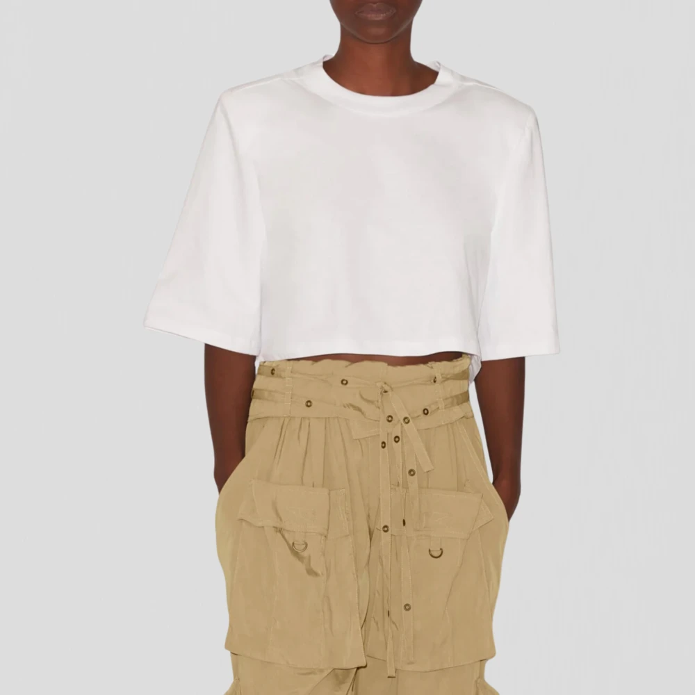 Isabel marant Wit Katoenen T-shirt met Gewatteerde Schouders White Dames