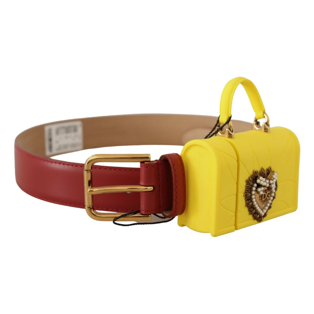 Dolce & Gabbana Unisex Red Leather Belt With Engraved Buckle