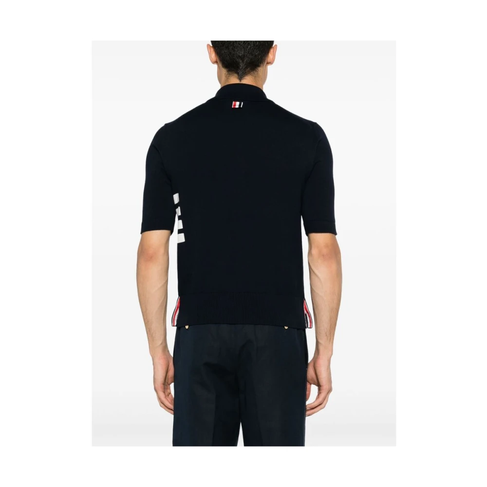 Thom Browne Navy Blue Polo Kraag Sweater Blue Heren