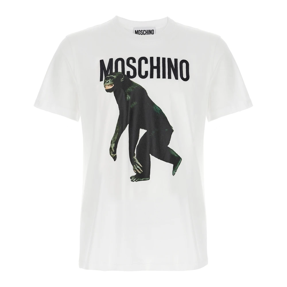 Moschino Homme Blanc Tops, Taille: L Logo Embroidery T-Shirt