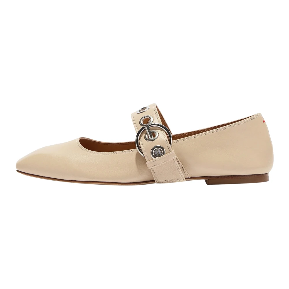 Aeyde Women's Beige Ballerina Shoes, 7 1/2 Uk, Uma Eyelet Nappa