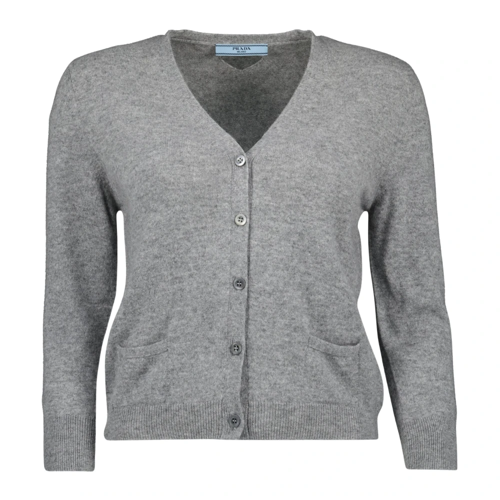 Prada Women's Gray Wool V-Neck Cardigan - Cardigans - M - Knitwear
