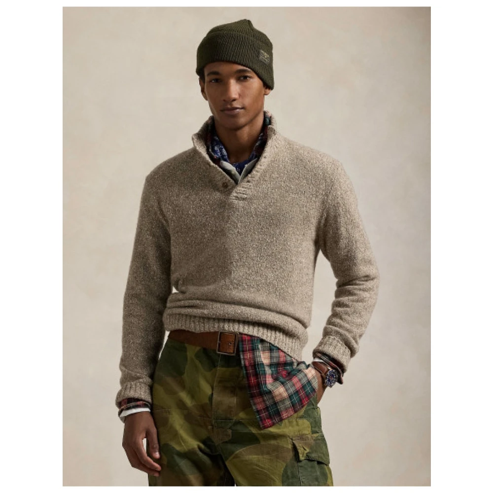 Polo Ralph Lauren Wollen Blend Knopen Coltrui Beige Heren