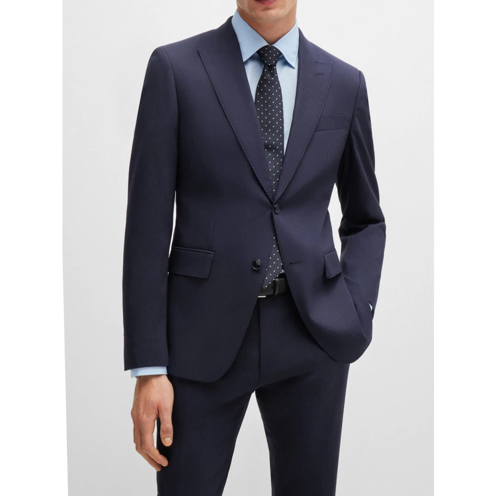 Hugo Boss Blauw Verticaal Gestreept Pak Blue Heren