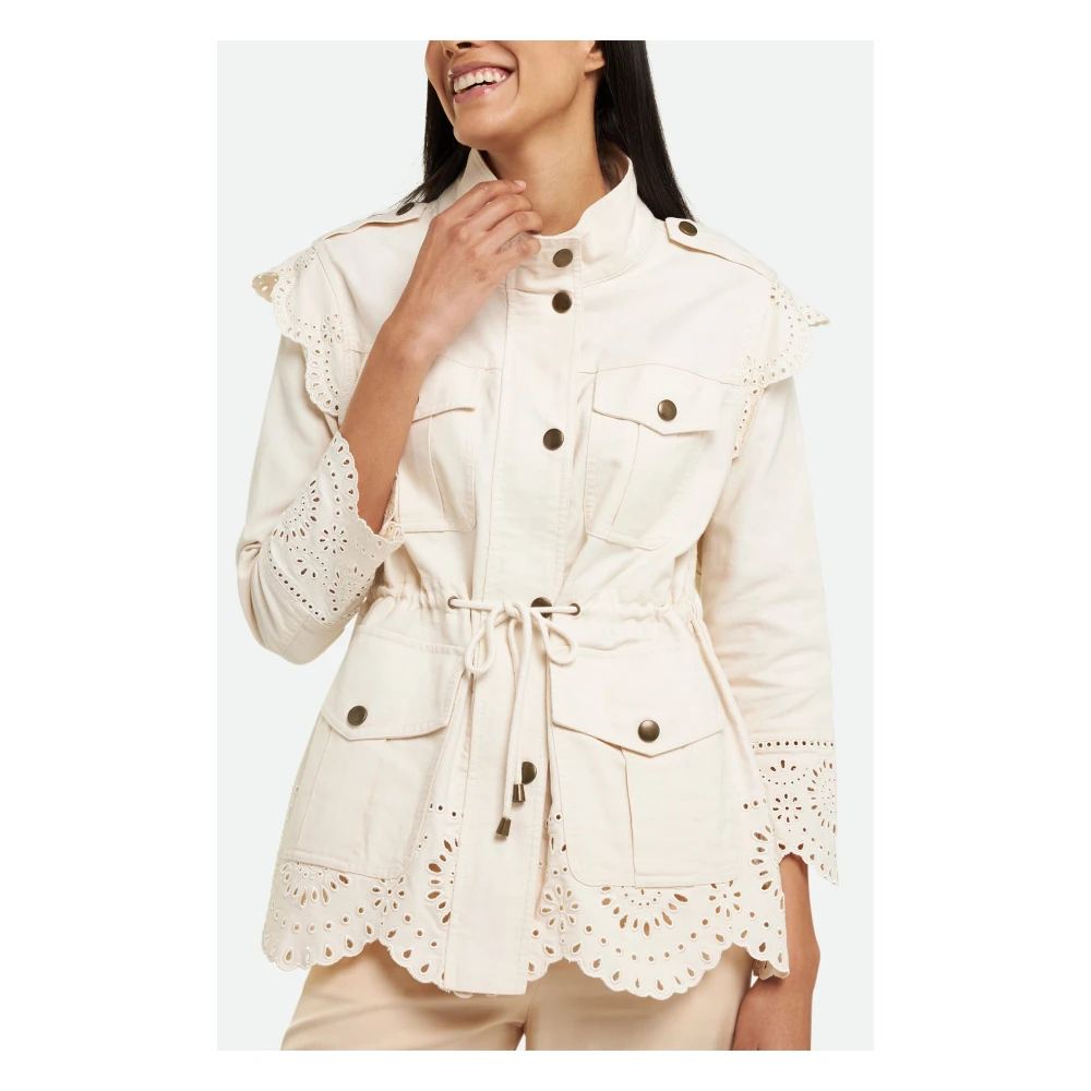 Twinset Witte Canvas Jas met Sangallo Borduurwerk Beige Dames