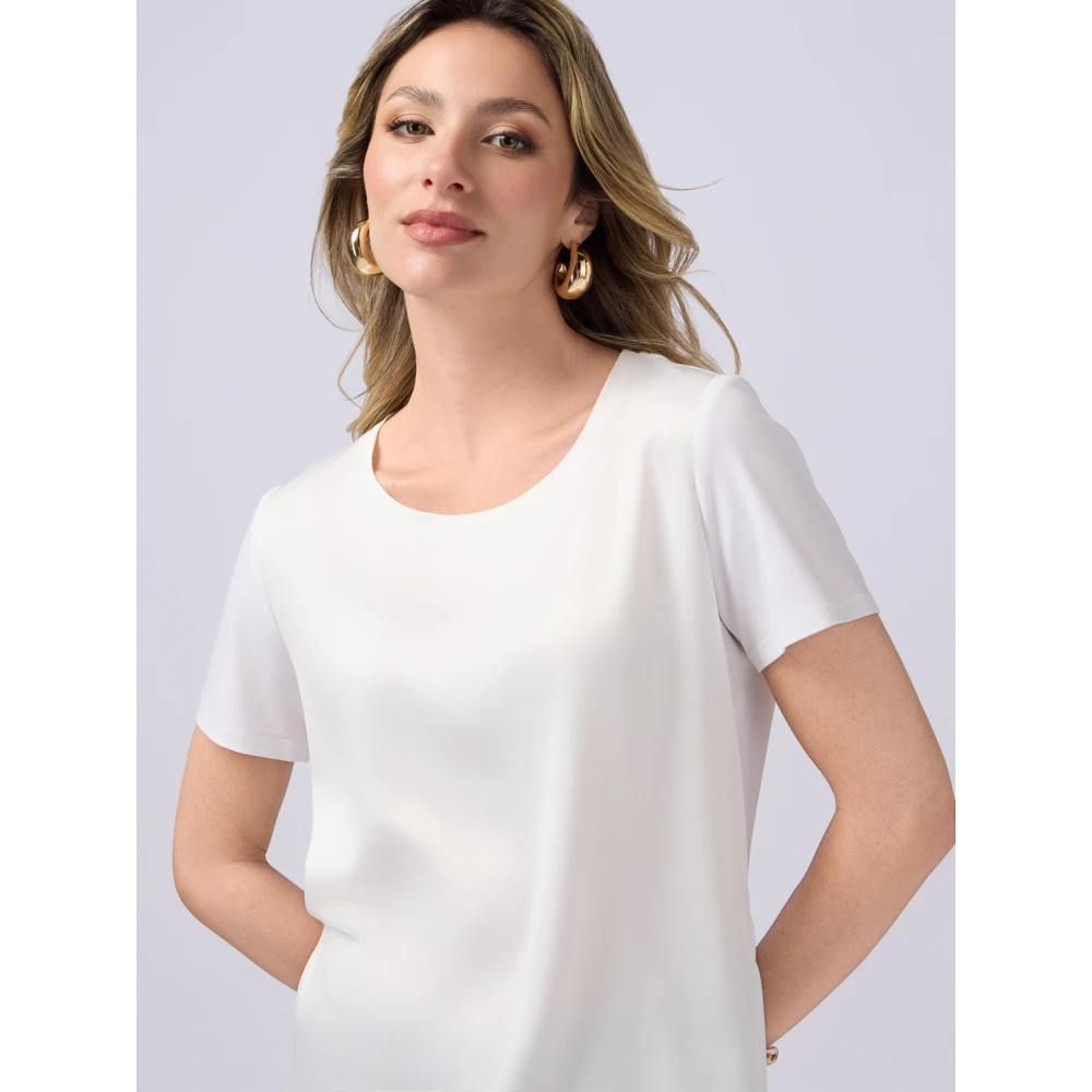Oltre T-shirt gemaakt van twee verschillende materialen White Dames