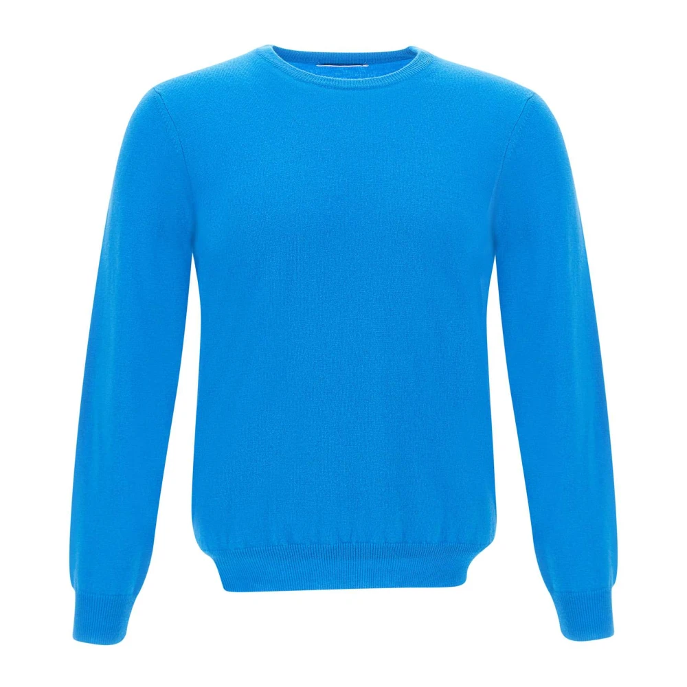 Kangra Blauwe Wol Crew Neck Sweater met Elleboogstukken Blue Heren