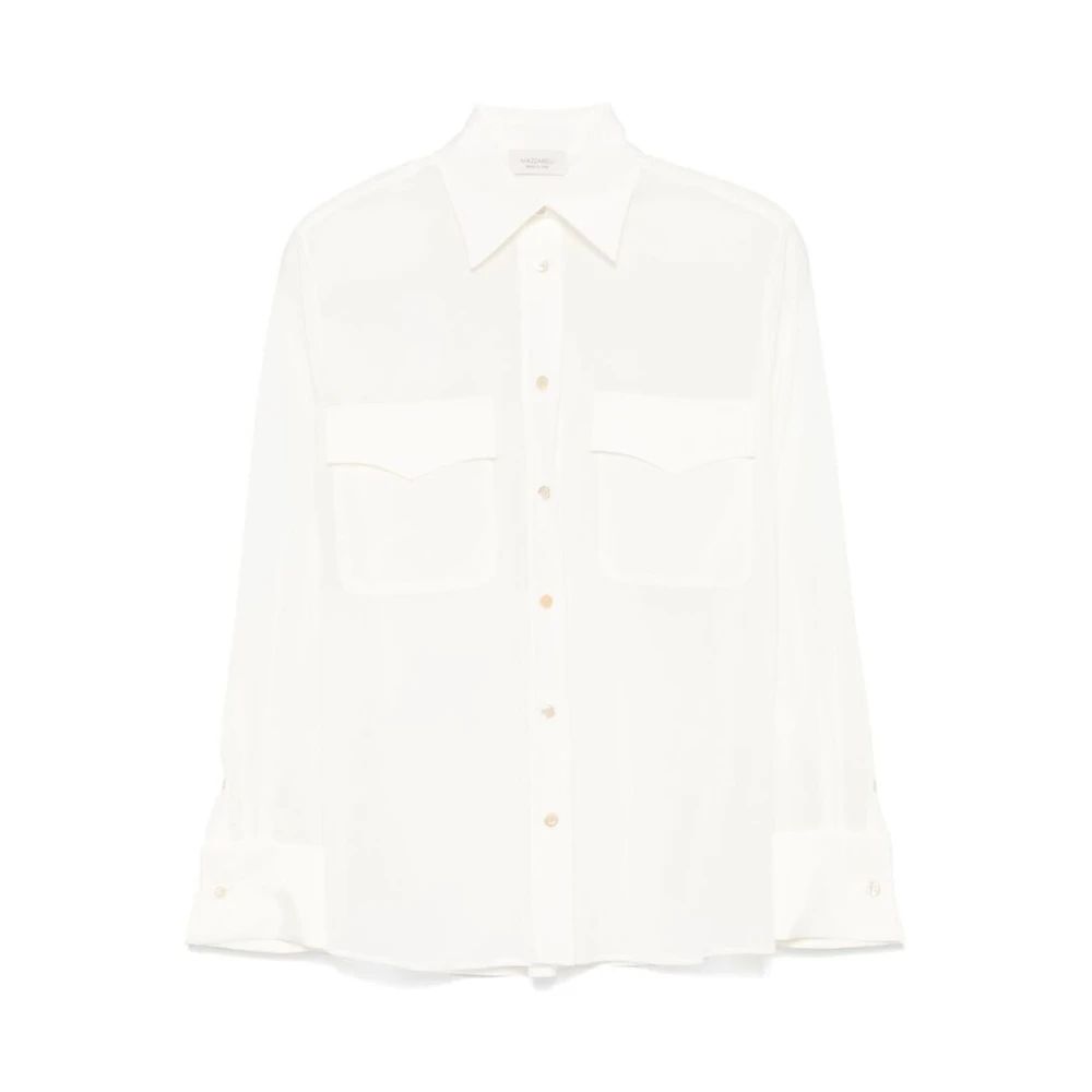 Mazzarelli Witte Zijde Blend Georgette Crepe Overhemd White Dames