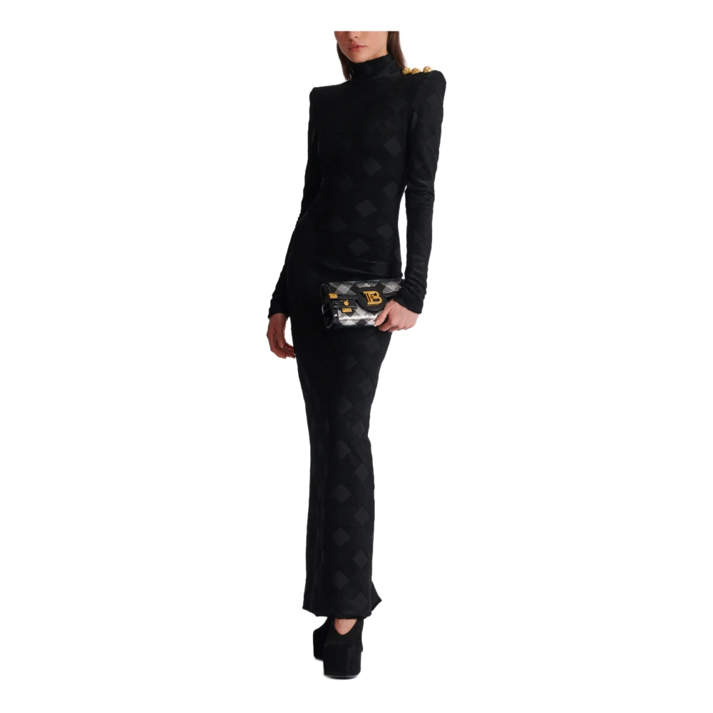 Balmain Lange gingham bouclé jurk Black Dames