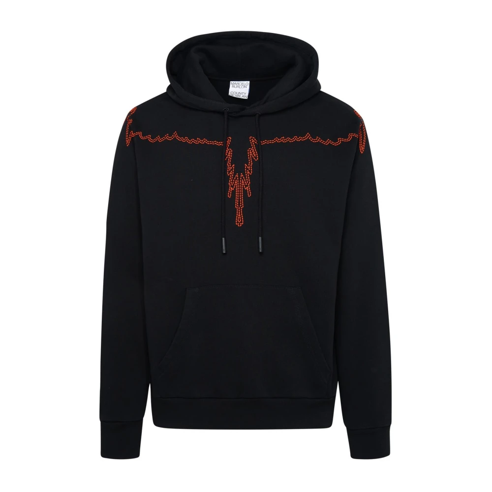 Marcelo Burlon Zwarte katoenen hoodie met vleugelborduursel Black Heren