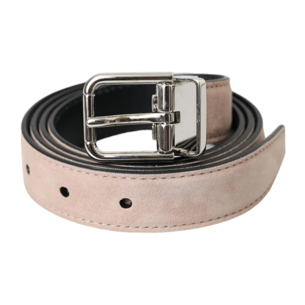Dolce & Gabbana Men's Beige Suede Belt With Silver Buckle - Belts - One Size - Accessories